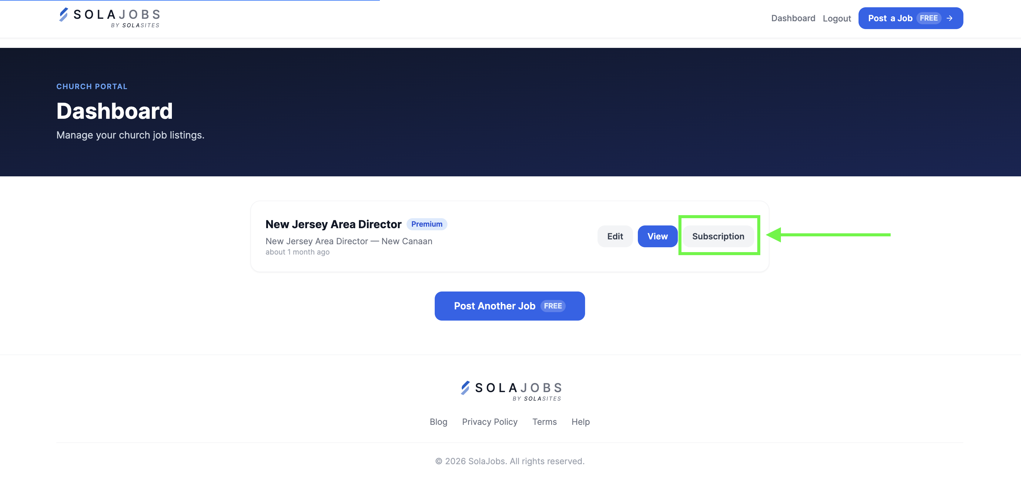 Click Subscription next to the listing