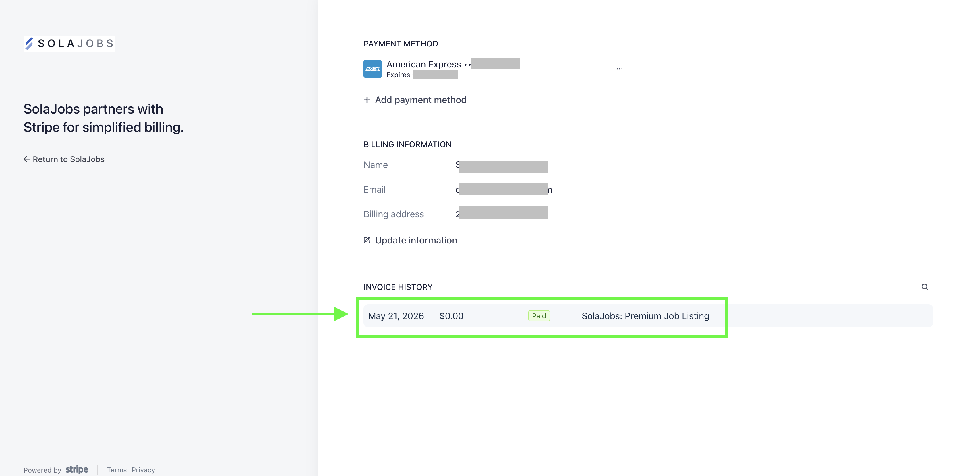 Click on the specific payment