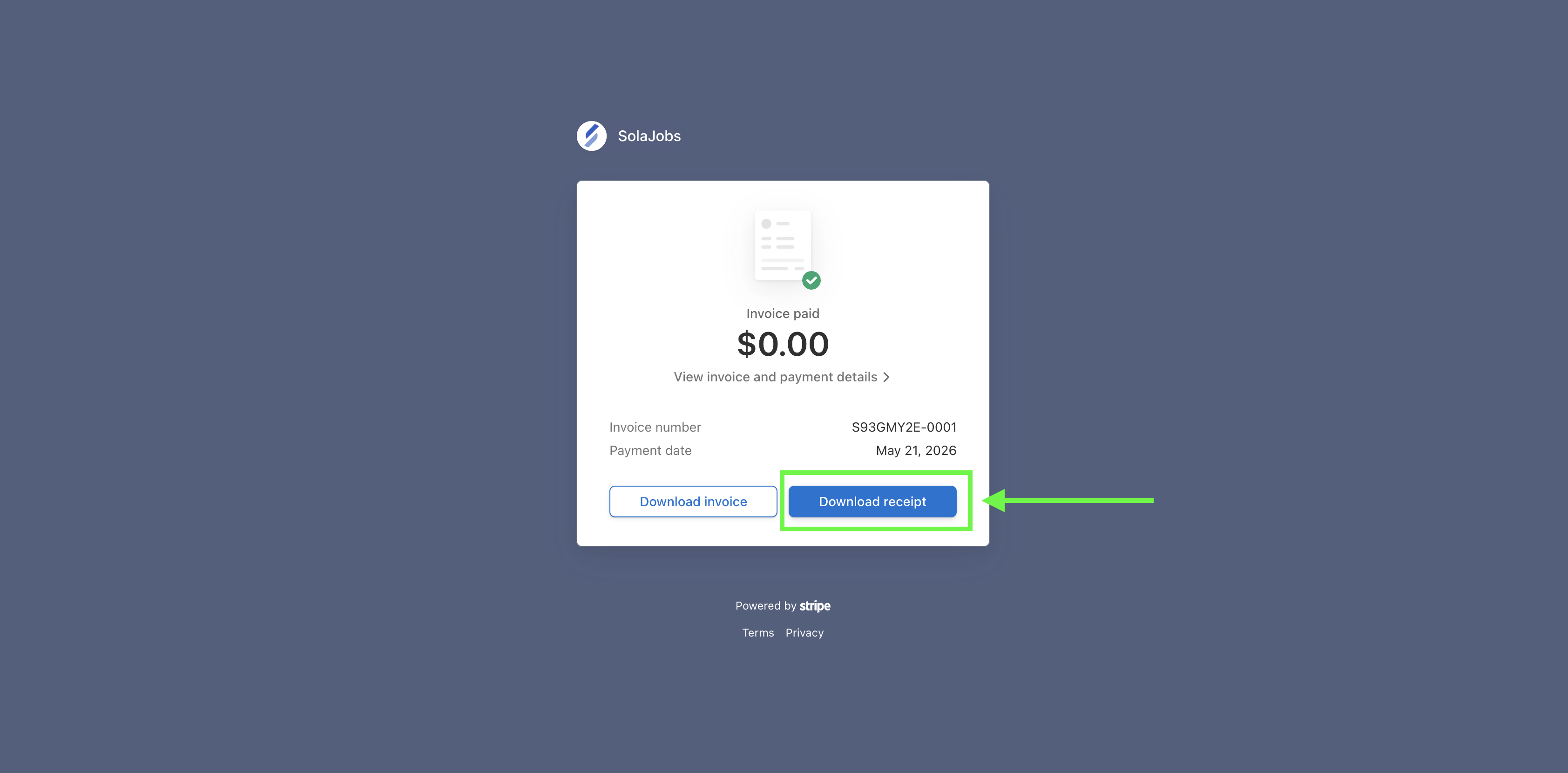 Click Download Receipt